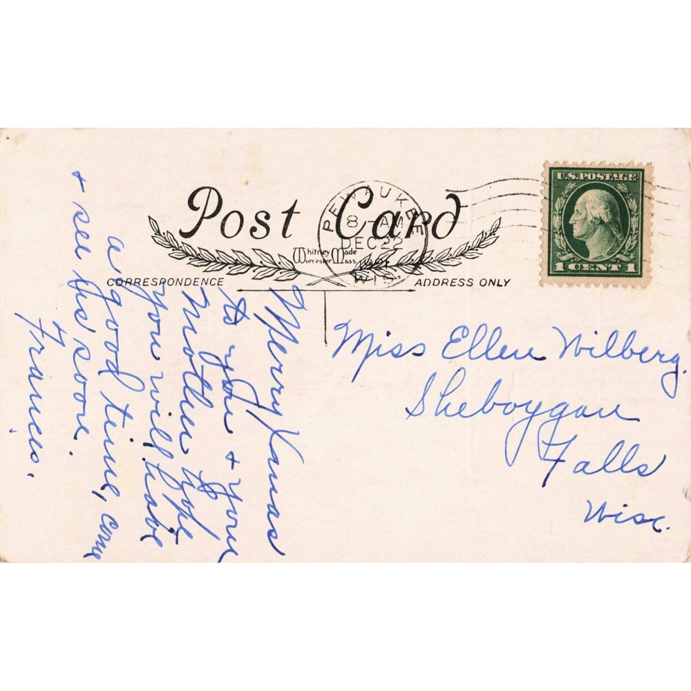 Vtg 1908 Christmas Postcard Bluebirds Winter Cabin Whitney Made Pewaukee WI - Picture 2 of 2